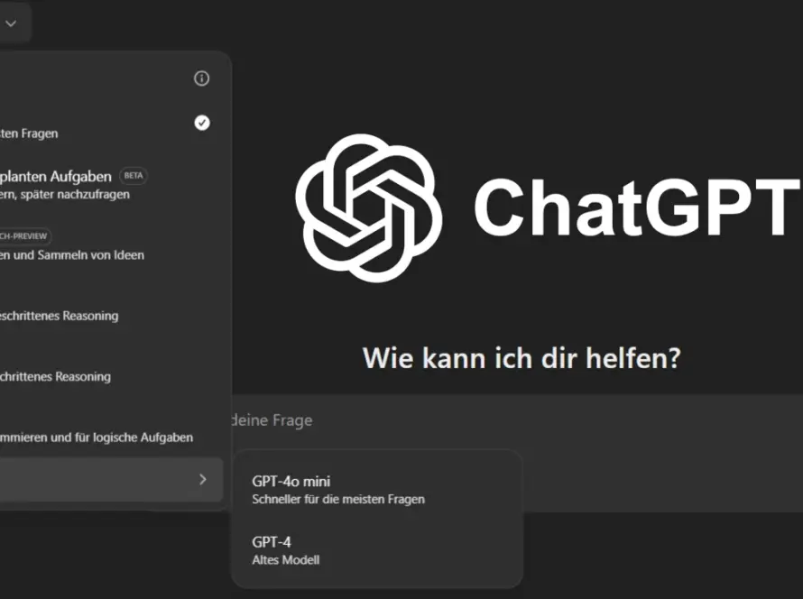 ChatGPT-Benutzeroberfläche mit Auswahl verschiedener KI-Modelle wie GPT-4o, GPT-4.5 und o1.