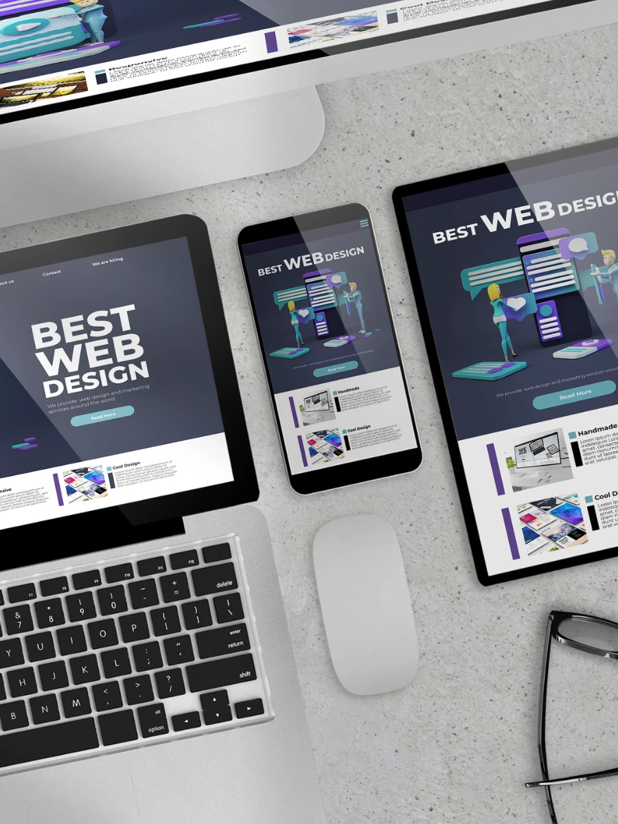 Responsive Webdesign dargestellt auf Desktop, Tablet und Smartphone mit einheitlichem Seitenlayout